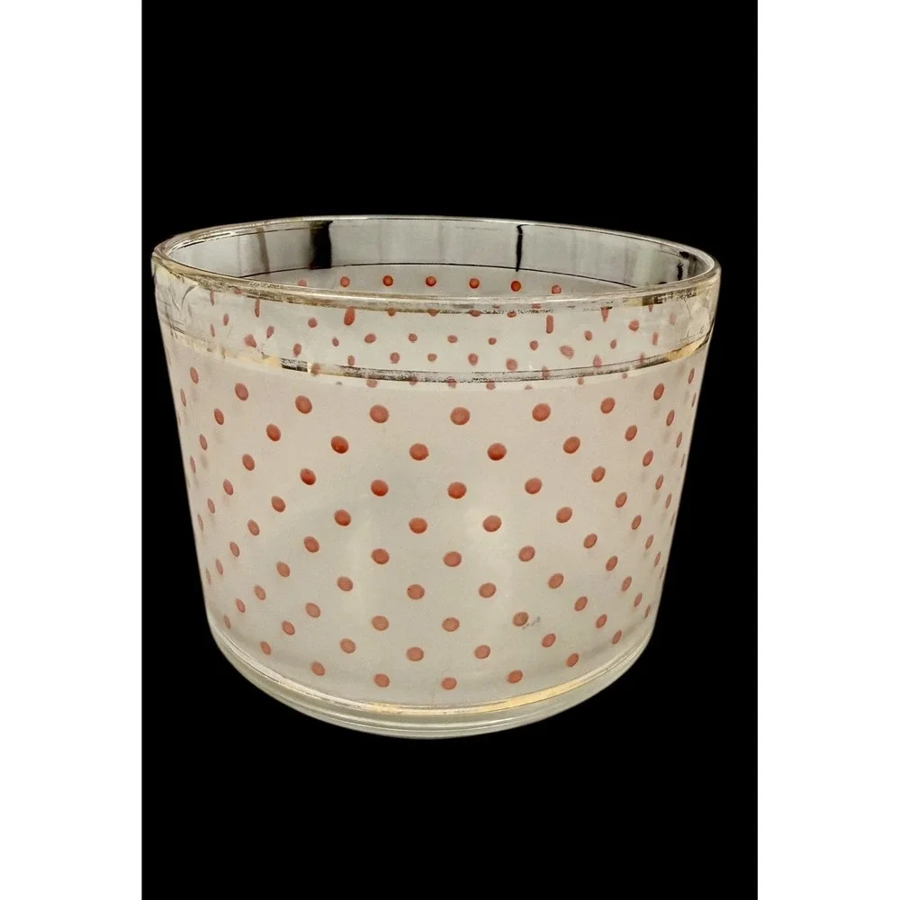 Vintage Gold Gilded Red Polka Dot Ice Bucket - Art Deco Barware